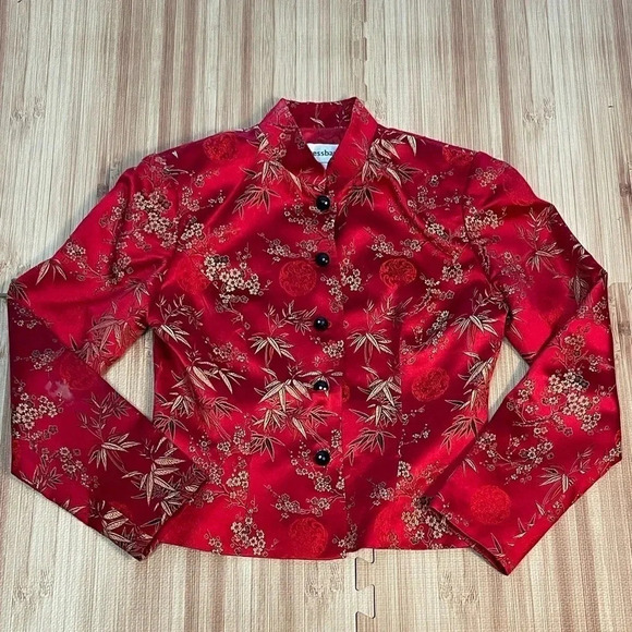 Dress Barn Jackets & Blazers - Dressbarn Asian Style Red Silk Jacket Women's Size Small